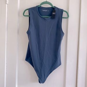 Blue high neck tank top bodysuit